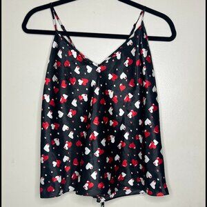 FREDERICK'S OF HOLLYWOOD Sexy Hearts Top Lace-Up Back Cami Lingerie Size L